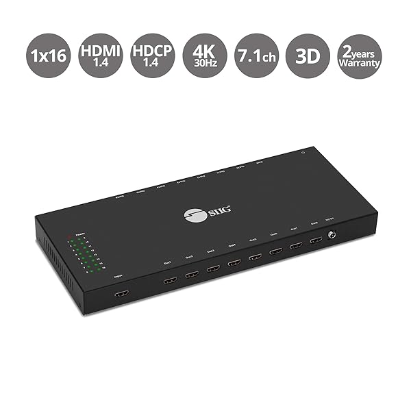 SIIG 1x16 HDMI Splitter 4K 30Hz 1080p Deep Color 3D Plug Play Auto EDID 16 Way Port HDMI Splitter CE-H24Q11-S1 - Image 2