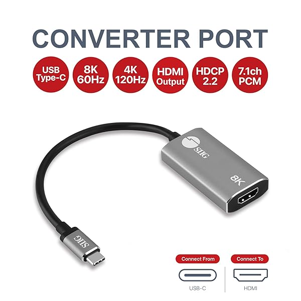 SIIG Type C to HDMI Adapter 8K - USB-C to HDMI 60Hz/120Hz, Thunderbolt 3 Compatible for Monitors & TVs - Image 4