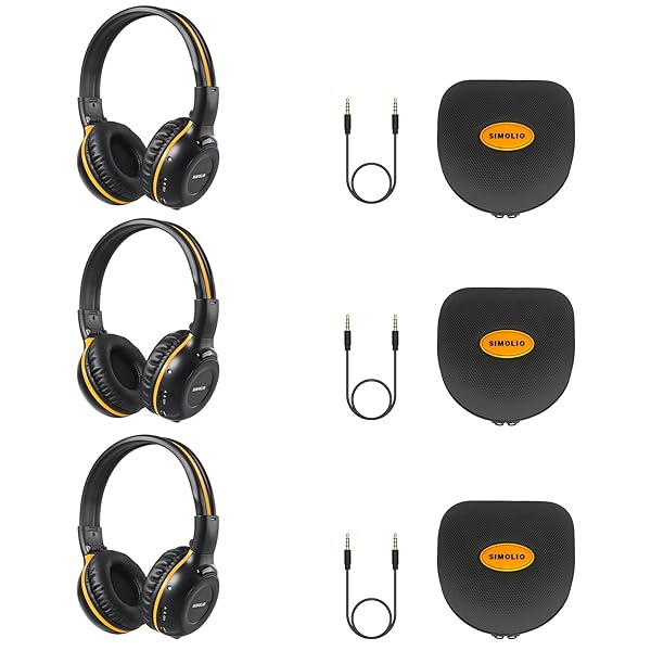 SIMOLIO 3 Pack Wireless IR Headphones for Honda & Acura: Perfect Car DVD Replacement with Carrying Cases & AUX Cord