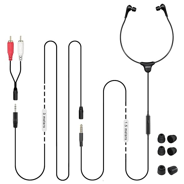 SIMOLIO SM-901TV Wired Earphones with Volume Control & 14.9ft Cord for TV, PC, RCA - Extra Soft Tips & Mic Included