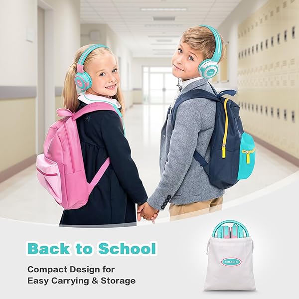 SIMOLIO Kids Headphones with Mic Volume Limit Share Port for Tablet iPad Kindle Laptop Sturdy Wired Headsets with Portable Bag Mint Pink - Image 7