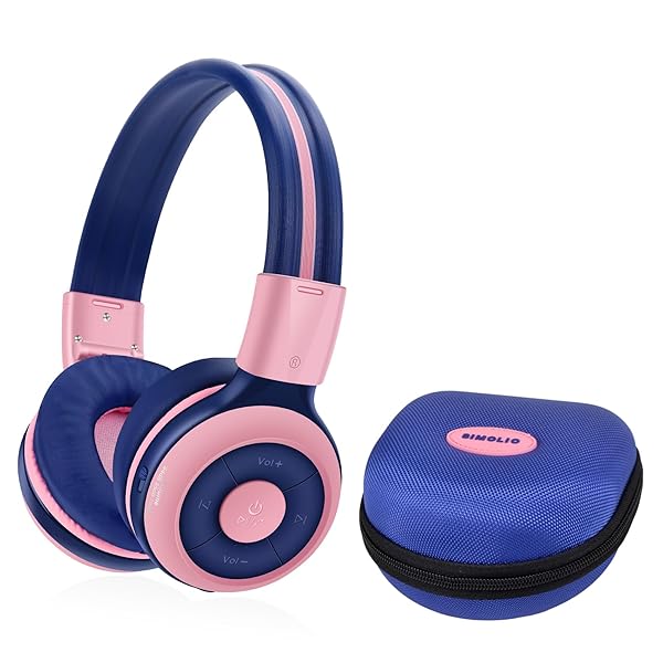 SIMOLIO Wireless Headphones for Girls Bluetooth Foldable Over-Ear Stereo Headset with Mic Volume Limited for School Travel iPad Fire Tablet Pink
