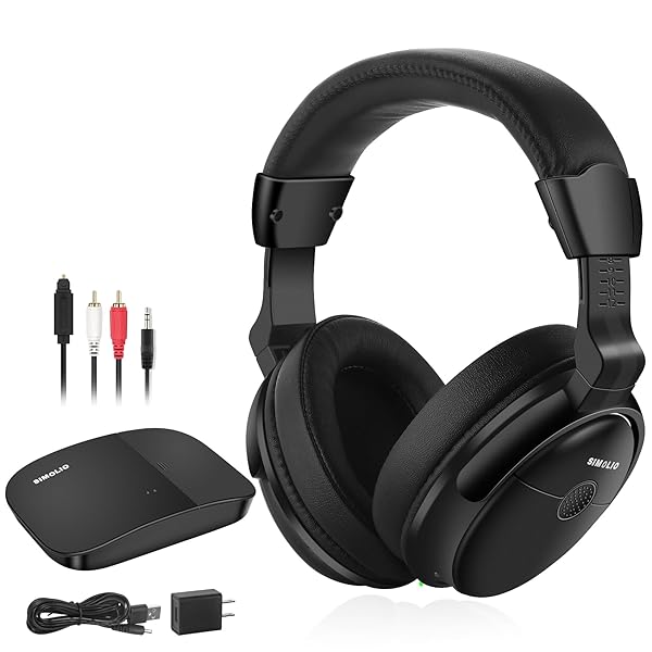 SIMOLIO Wireless TV Headphones with Clear Dialog Mode Enhanced Voice Spare Battery for Seniors Hard of Hearing L R Balance Volume Control 100FT Range