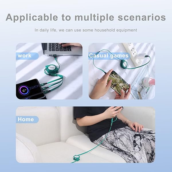 SIQIWO USB C Retractable Fast Charging Cable for iPhone 15, Samsung Galaxy S24, PS5 & More - QC 3.0 (3A) with 3 Connectors - Image 7