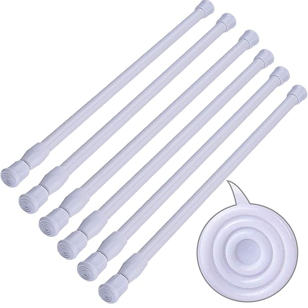 SIQUK SIQUK Adjustable Spring Tension Rods - 6 Pack Cupboard Bars for DIY Projects, 15.7 to 28 Inches, White Refrigerator Bar