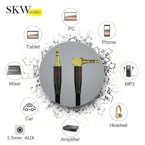 SKW Aux Cable 3.5mm Stereo Audio Cable 6.5ft Hi-Fi Sound for Car Home Stereo iPhone iPod iPad Echo Dot Sony and More - Image 4