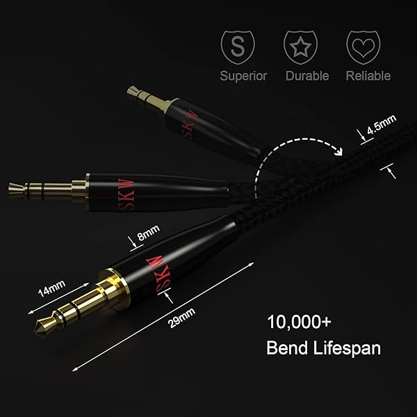 SKW Aux Cable 3.5mm Stereo Audio Cable 6.5ft Hi-Fi Sound for Car Home Stereo iPhone iPod iPad Echo Dot Sony and More - Image 6