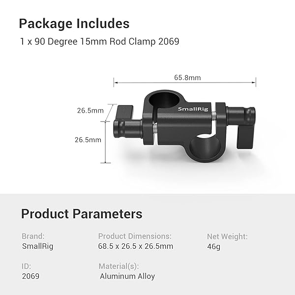 SMALLRIG 90 Degree 15mm Rod Clamp for Camera Camcorder Video Rigs Shoulder Mount Accessory 2069 - Image 7