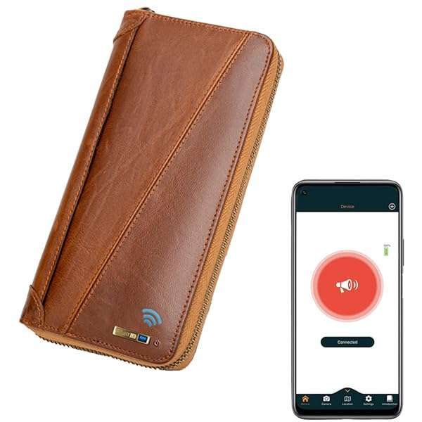 SMART LB SMART LB Anti-Lost Bluetooth Leather Wallet: GPS Tracking, Alarm & Bifold Card Case - Stylish Brown Purse