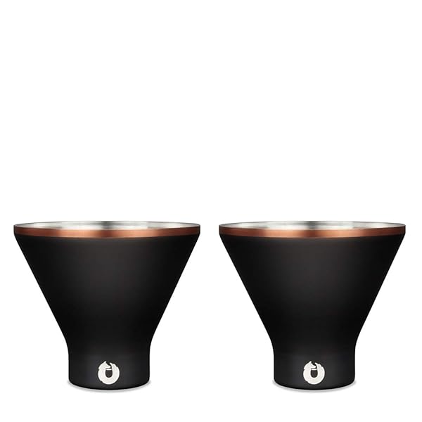 SNOWFOX Premium Vacuum Insulated Martini Glass Set - Keep Cocktails Icy Cold, Elegant Stemless Barware in Black/Gold