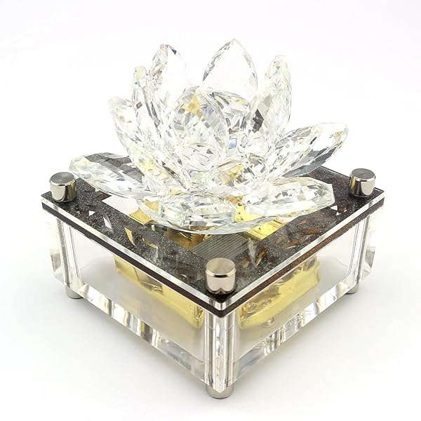 SOFTALK Acrylic Music Box Clockwork Creative Musical Box Beautiful Melody for Christmas Birthday Valentine's Day Gifts Transparent Crystal Flower