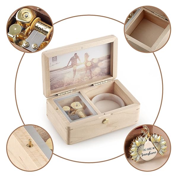 SOFTALK Vintage Jewelry Box Musical Boxs with Customizable Photos Case for Gifts Christmas Birthday and Valentine's Day?Simple Maple Wood, Tune : Canon in D? - Image 4
