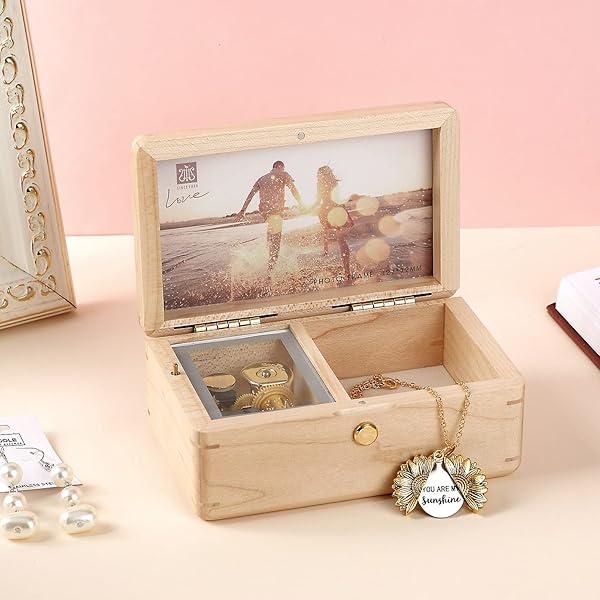 SOFTALK Vintage Jewelry Box Musical Boxs with Customizable Photos Case for Gifts Christmas Birthday and Valentine's Day?Simple Maple Wood, Tune : Canon in D? - Image 7