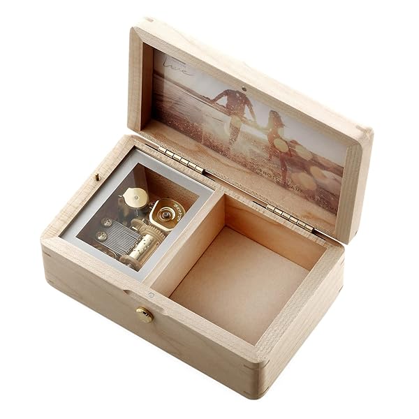 Softalk SOFTALK Vintage Jewelry Box Musical Boxs with Customizable Photos Case for Gifts Christmas Birthday and Valentine's Day?Simple Maple Wood, Tune : Canon in D?