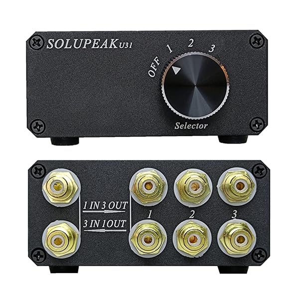 SOLUPEAK U31 RCA Switch Box: 3-in-1 Audio Splitter with Lossless Signal & Sturdy Aluminum Design