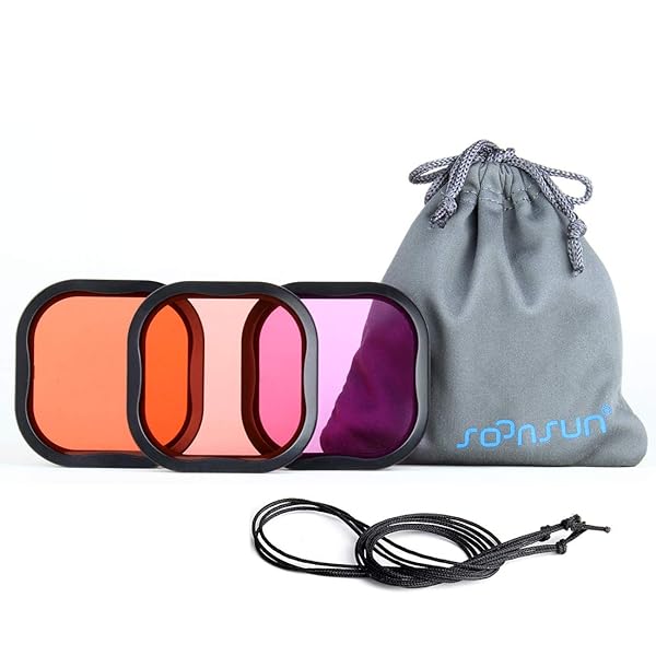 SOONSUN 3-Pack Dive Filter for GoPro Hero 8 9 10 11 12 13 Black Official Waterproof Housing Case - Red, Light Red, Magenta Filters - Color Correction for Underwater Video and Photography