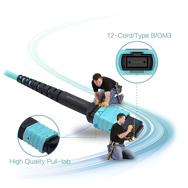 SPEEDWOLF 10M 12 Fibers Type B OM3 MPO Patch Cord Cable Female to Female for 10G QSFP+ 100G QSFP28 Transceivers Aqua - Image 5