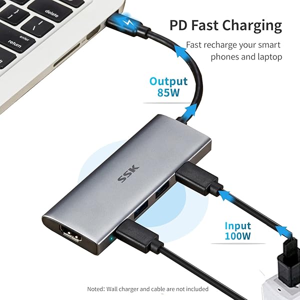 SSK 100W USB-C Hub: 5-in-1 Multiport Adapter with 4K HDMI & SuperSpeed USB 3.2 for MacBook, Dell, HP, Lenovo - Image 3