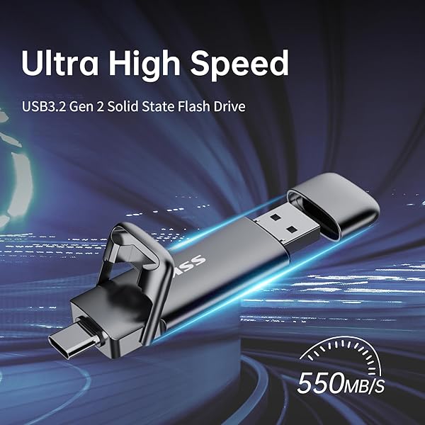 SSK 128GB Dual USB C Flash Drive: 2-in-1 Type C & USB A 3.2 Gen2 for iPhone 15, Android, Laptop - 550MB/s Speed - Image 3