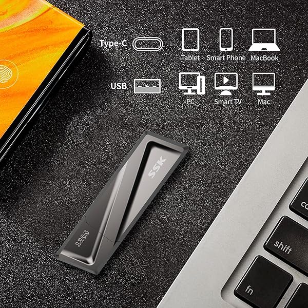 SSK 128GB USB Flash Drive - 550MB/s USB 3.2 Gen2 with USB-C Adapter for Fast Transfers on MacBook, Smartphones & More - Image 6