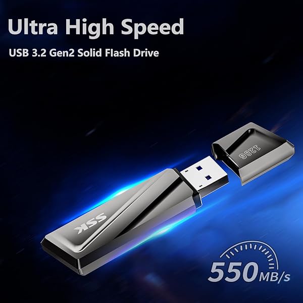 SSK 128GB USB Flash Drive - 550MB/s USB 3.2 Gen2 with USB-C Adapter for Fast Transfers on MacBook, Smartphones & More - Image 7