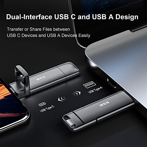 SSK 1TB USB Drive, External SSD USB Fast 550MB/s 2-in-1 Dual Drive USB Type C+ USB A 3.2 Gen2 Solid State Thumb Drive SSD Stick for iPhone 15/PS4/Android Phone/Tablet/Windows/Mac - Image 4