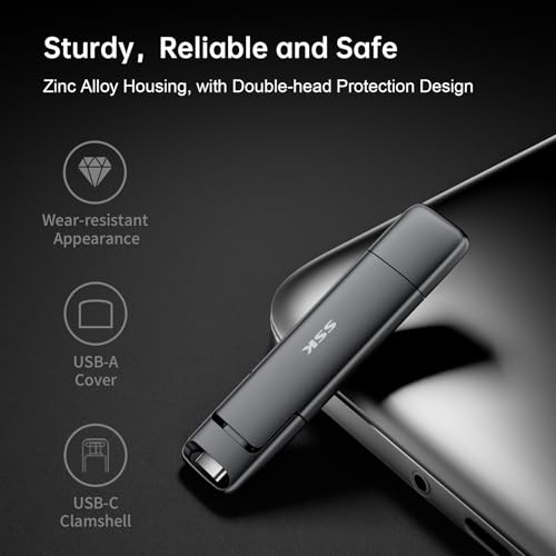 SSK 1TB USB Drive, External SSD USB Fast 550MB/s 2-in-1 Dual Drive USB Type C+ USB A 3.2 Gen2 Solid State Thumb Drive SSD Stick for iPhone 15/PS4/Android Phone/Tablet/Windows/Mac - Image 5