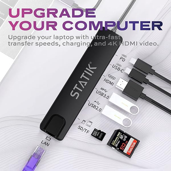 STATIK UltraHub 8-in-1 USB C Hub: Multiport Adapter with 4K HDMI, Ethernet, SD/TF Reader & More - Image 4