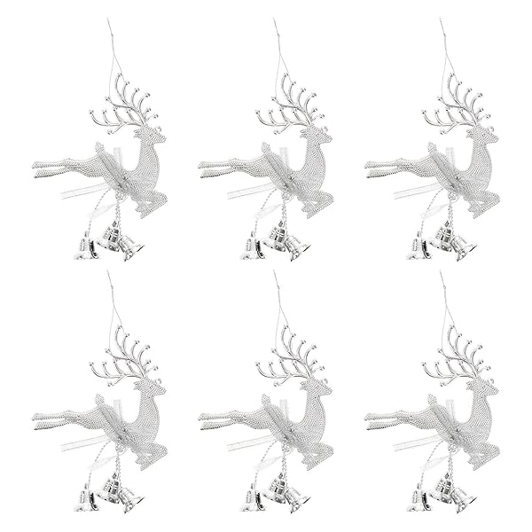 STOBOK 6pcs Christmas Tree Bell Ornaments - Silver Reindeer Hanging Decorations for Wall & Fireplace