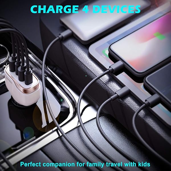 Fast Car Charger SUNDA 60W: 4-Port USB C & Dual USB-A for iPhone 15/14 Pro, iPad Pro, Galaxy S23 & More - Image 4