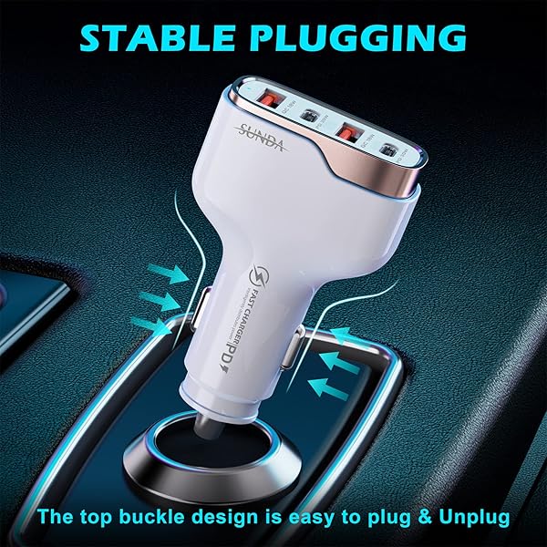 Fast Car Charger SUNDA 60W: 4-Port USB C & Dual USB-A for iPhone 15/14 Pro, iPad Pro, Galaxy S23 & More - Image 6