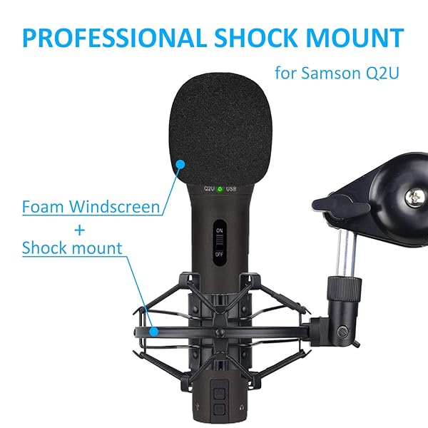 SUNMON Q2U Microphone Shock Mount Holder with Foam Windscreen for Vibration and Noise Absorption Compatible with Samson Q2U Mic - Image 3