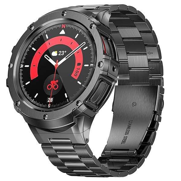 SUPLINK SUPLINK Stainless Steel Galaxy Watch 5 Pro Band 45mm - Rugged Adjustable Metal Strap for Men