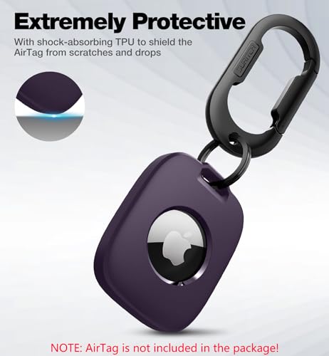 Buy SURITCH Dark Purple AirTag Holder - Shockproof TPU Case with Carabiner for Kids, Pets, Keys & Luggage - Image 8