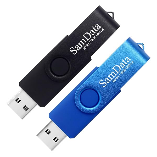 SamData 16GB USB Flash Drives 2-Pack with LED Light - Black & Blue Thumb Drives for Storage & Backup