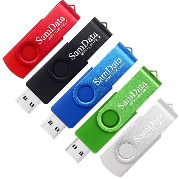 SamData 32GB USB Flash Drives 5-Pack with LED Light - Colorful Thumb Drives for Storage & Backup
