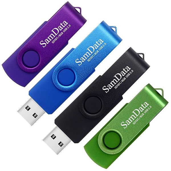 SamData 8GB USB Flash Drives 4 Pack with LED Light for Storage and Backup in Black Blue Green Purple