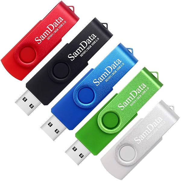 SamData 8GB USB Flash Drives 5 Pack with LED Light for Storage and Backup in Black Blue Green Red Silver