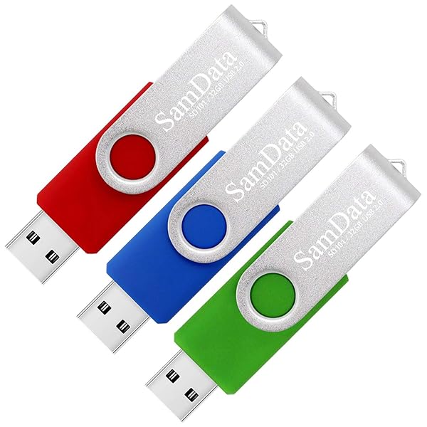 SamData 32GB USB 2.0 Flash Drive 3-Pack - Swivel Thumb Drive in Blue, Green, Red for Easy External Storage - Image 2