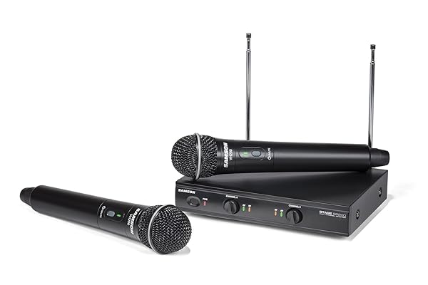 Samson Stage 200 Dual Channel Handheld VHF Wireless System with Two Q6 Dynamic Microphones for Clear Sound Performance