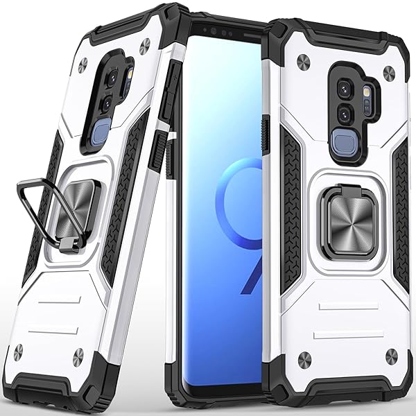 Samsung Galaxy S9 Plus Case Military Grade Shockproof with Kickstand and Magnetic Car Mount Heavy Duty Protective Case Silver