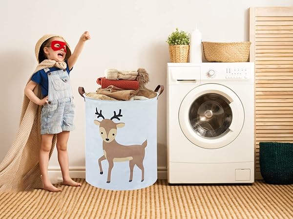 Sanjiaofen Kids Laundry Basket Deer Collapsible Hamper for Baby Room Decor Nursery Toy Organizer - Image 2