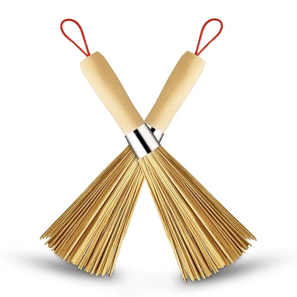 Sansheng 2 Pack Bamboo Wok & Pan Cleaning Brush Set - Eco-Friendly Kitchen Tools