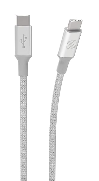 Scosche CCB10SR-SP 10ft USB-C to USB-C Braided Charging Cable - Fast Sync & Durable Silver Design