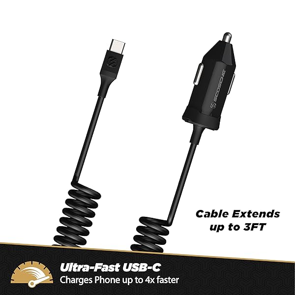 Scosche CPDC203 PowerVolt 20W USB-C Fast Car Charger with 3-Foot Adjustable Cable for All Devices - Image 4