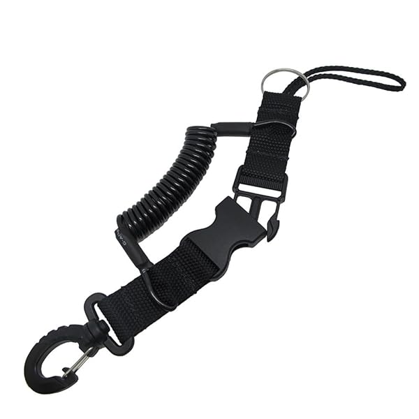 Scuba Choice Black Snappy Coil Camera Lanyard Clip & QB Buckles - 1.3m Dive Accessory