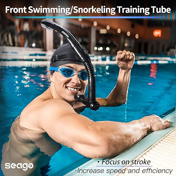 Seago Swim Snorkel for Lap Swimming: Dry Top Snorkel Gear for Adults & Youth with Comfy Silicone Mouthpiece - Image 2
