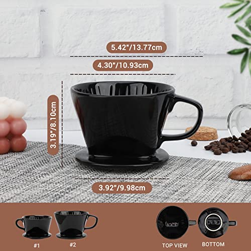 Segarty Pour Over Coffee Maker Single Cup Black Ceramic Dripper with Reusable Filter Cone Ideal for Travel Camping Office Home - Image 2