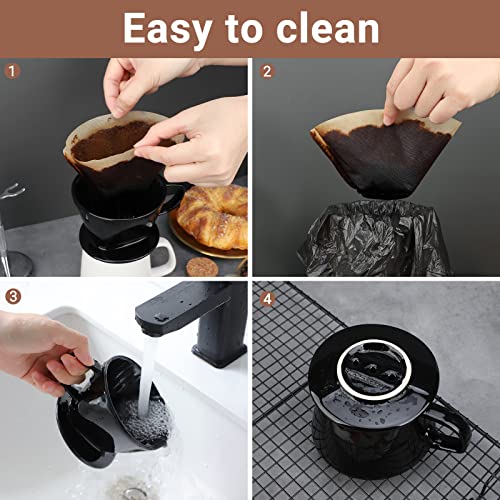 Segarty Pour Over Coffee Maker Single Cup Black Ceramic Dripper with Reusable Filter Cone Ideal for Travel Camping Office Home - Image 4