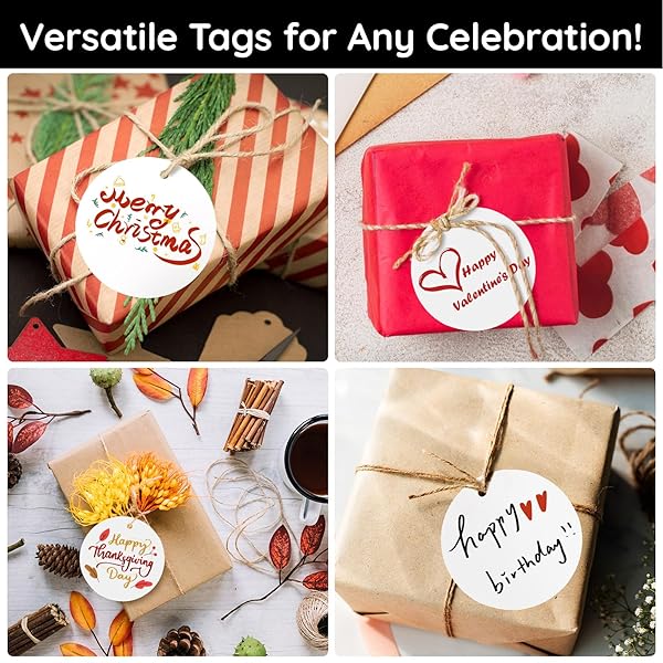 Segarty Blank Paper Tags - 100 PCS White Round Gift Tags with 65 Feet Jute Twine, Great for Crafts, Nametags, Gifts Wrapping, Birthdays Greeting Card - Image 5
